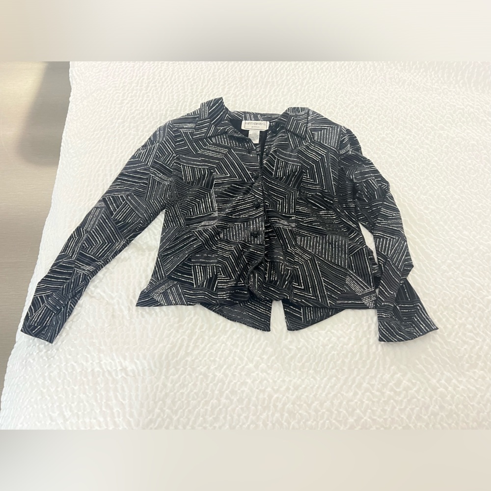 Vintage Karin Stevens Black/Silver Glitter Geometric Top w/Open Back Size 6P